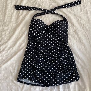 Merona Size S black and white polka dot one piece swimsuit